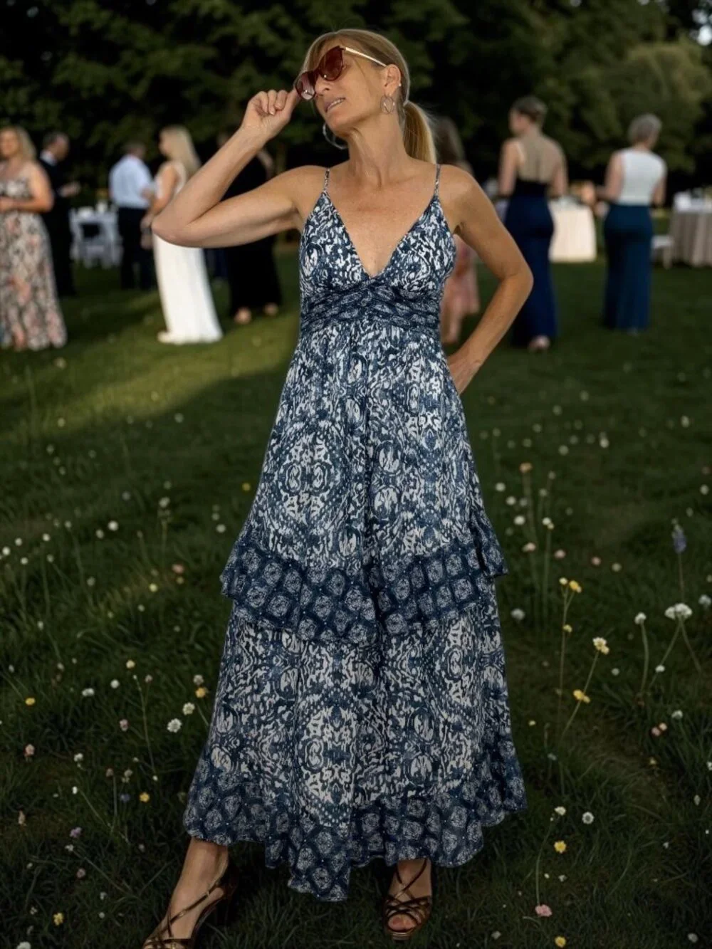 Abercrombie & Fitch Tiered Maxi Dress S Blue Ruffle Sleeveless Summer